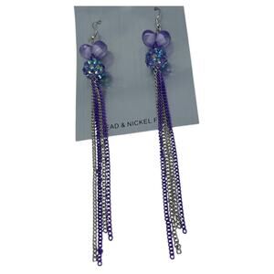 Silver Tone Bead Chain Drop Earrings Heart Stylish Fashion Trendy Stunning